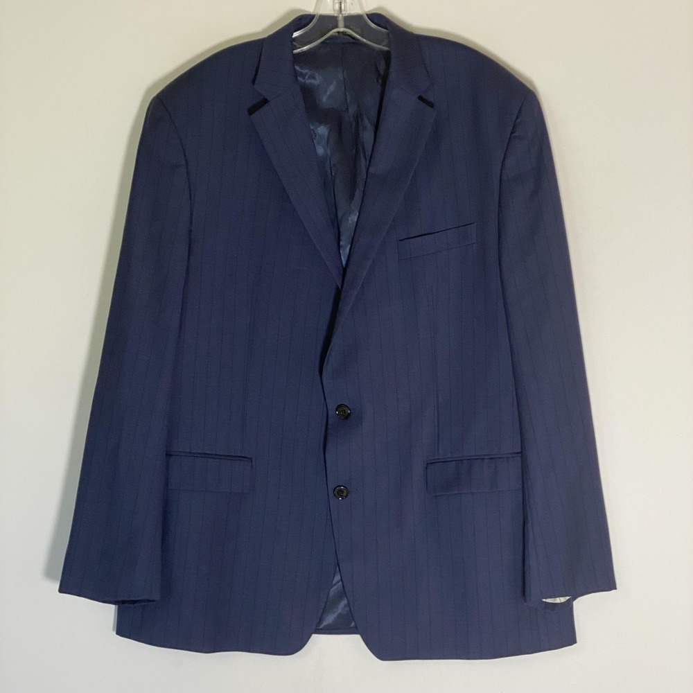 Lauren Ralph Lauren‎ Suit Jacket Mens 46L Blue Stripe Wool Two Button Classic